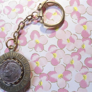 1 Bronze Plated Roosevelt Dime 18mm Spinning Keychain Key Ring