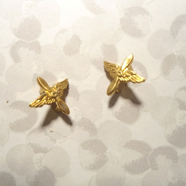 2 Brass U.S. Army Aviation Wings and Propeller Pins