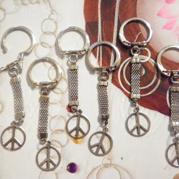 2 Vintage Silverplated Key Chains with Peace Sign