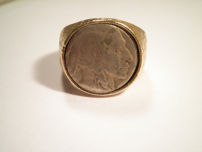 1 Goldplated Indian Head Buffalo Nickel Ring Size 10 OR 12 image 3