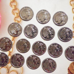16 Vintage Nickel Silverplated 19mm Egyptian Coin Charms