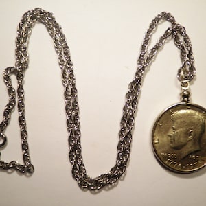 1 Kennedy Half Dollar 24&quot; Silver Plated Necklace with Half Dollar