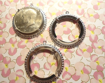 3 Silverplated Kennedy Half Dollar Coin Holder Bezel Pendants