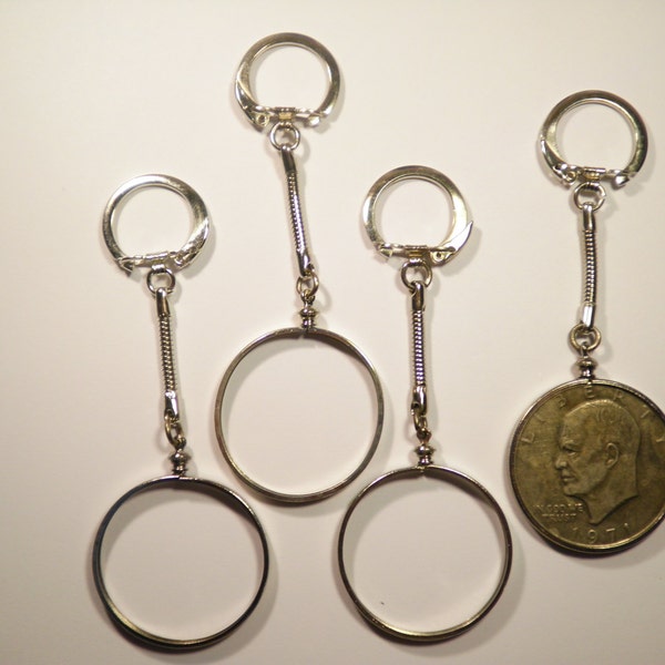 1 Silverplated U.S. Eisenhower and Liberty Dollar Morgan Dollar Coin Holder Coin Bezel Key Chains No Coin