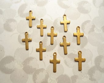 10 Vintage Brass 10mm Crosses