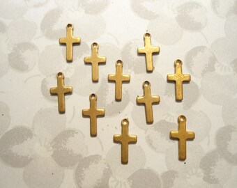 10 Vintage Brass 10mm Crosses