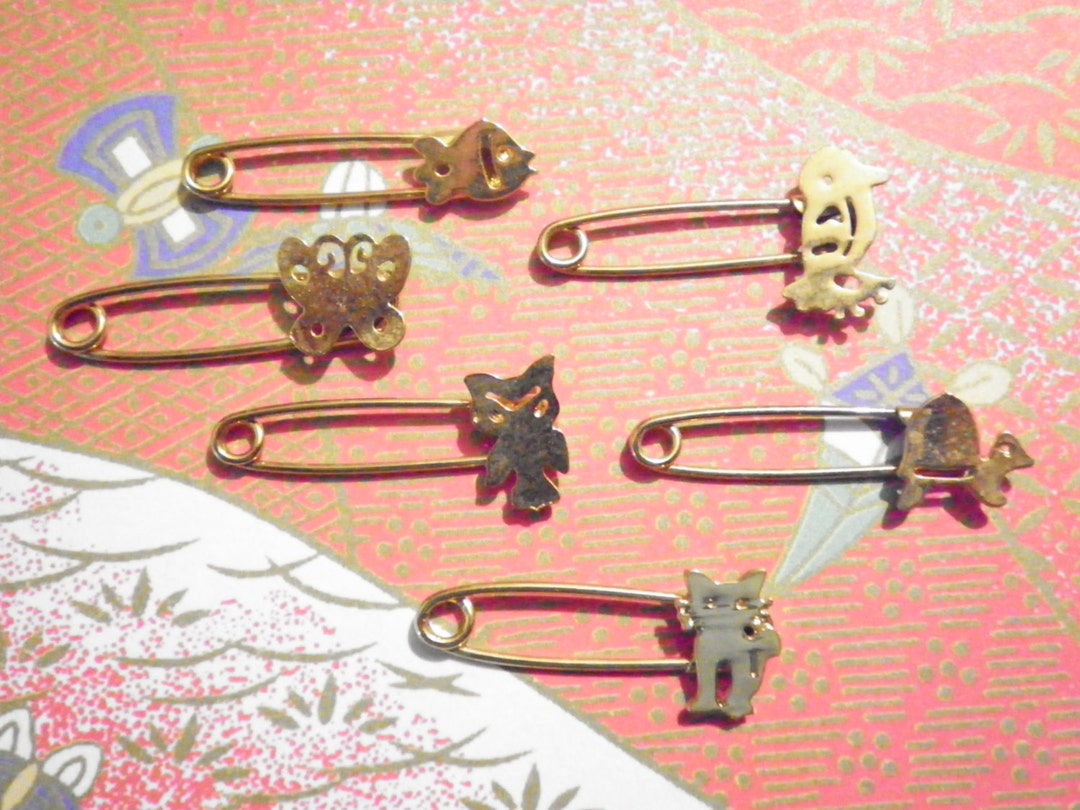 12 Assorted Goldplated Animal Safety Pins - Etsy