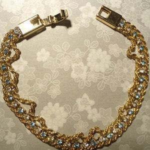 1 Goldplated Aquamarine 7-1/2&quot; March Birthstone Bracelet