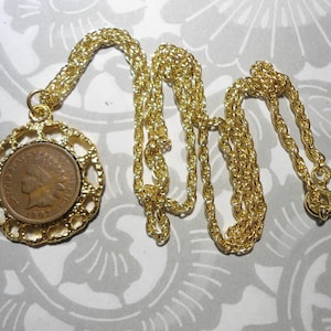 1 Genuine U.S. Indian Head Penny 24&quot; Goldplated Necklace