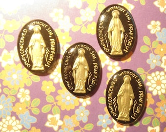 4 German Glass 25x18mm Mother Mary Limoges