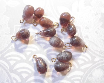 12 Glass Amethyst Purple Teardrop Beads with Loop