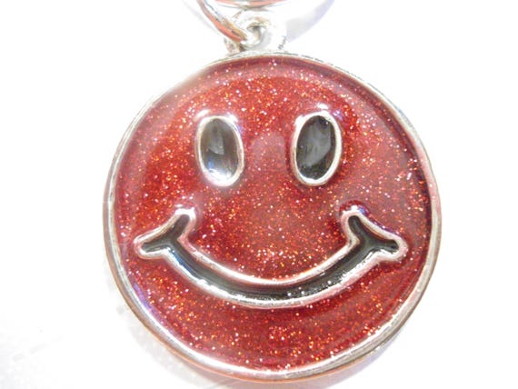 2 Silverplated Red Enameled Happy Face Key Rings … - image 2