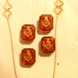 3 Vintage Masonic 14x12mm Ruby Red Octagon Stones