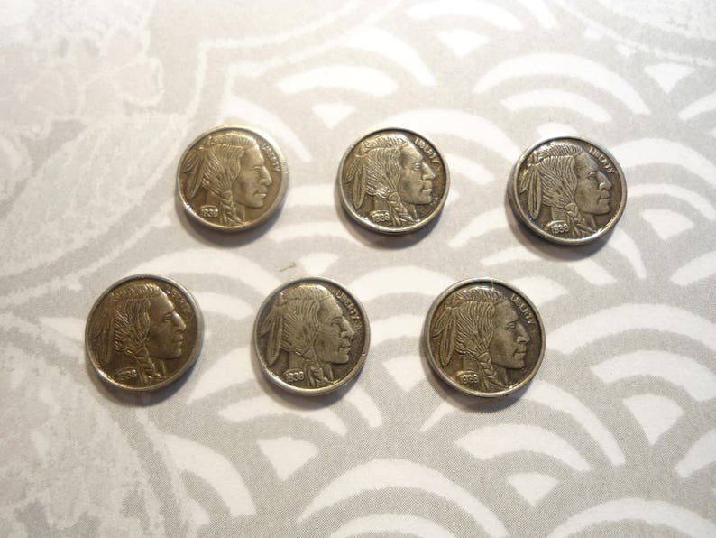 4 Silverplated Buffalo Nickel Miniature Coin Charms Findings Not Real Coins image 1