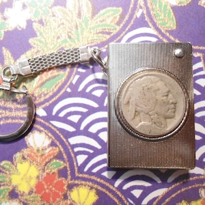 1 Silverplated Bible Book Indian Head Buffalo Nickel Keyring with Assorted Psalms