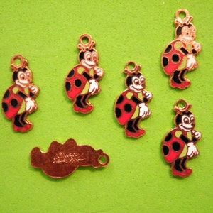 4 Vintage Copper Signed Walt Disney Productions 18mm Lady Bugs