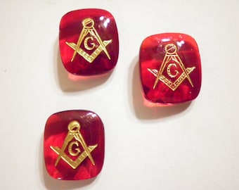 1 Vintage W. German Glass 18x15mm Red Faceted Masonic Stone