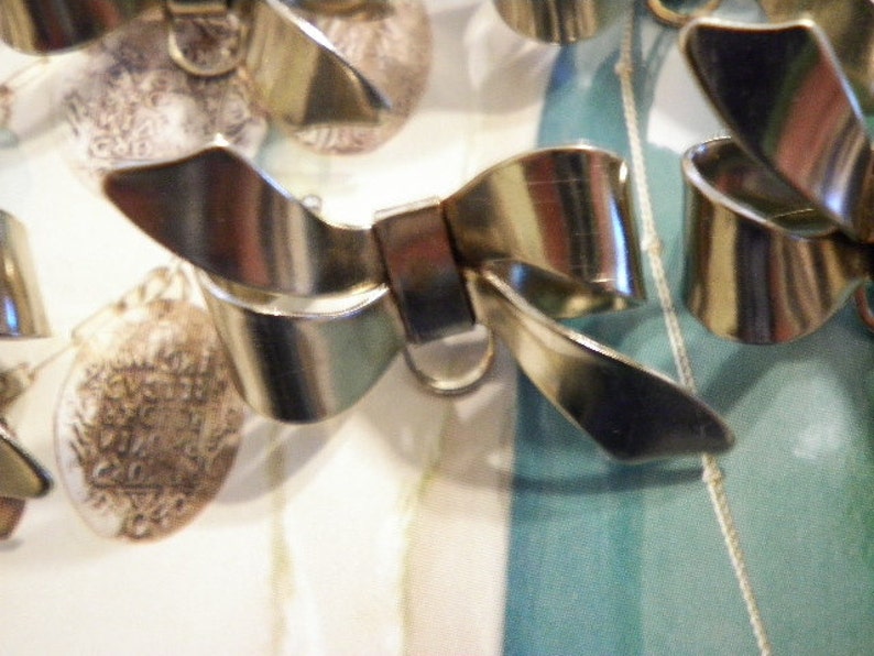 6 Vintage Nickel Silverplated 40mm Bow Pins with Loop image 2