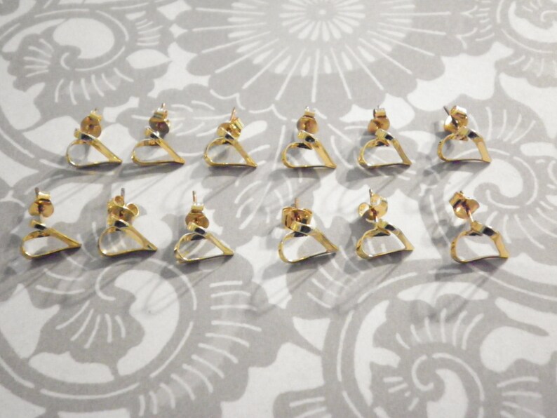 6 Prs. Gold Filled Heart Earrings image 1