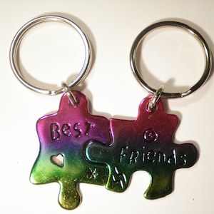Regenbogen Beste Freunde Schlüsselanhänger: Puzzleteil Schlüsselanhänger, 2er Set