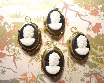 4 Goldplated Lockets with Black and White Cameo