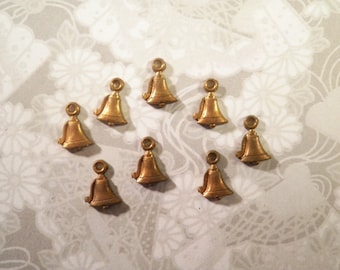 8 Vintage Brass 10mm  Bell Charms Stampings