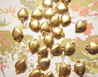 12 Brass 11mm Heart Charms