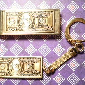 1 Goldplated 100 Dollar Money Clip and Key Chain Set