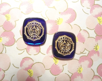 2 Vintage West German Glass Sapphire Blue American Legion Stones 14X16mm