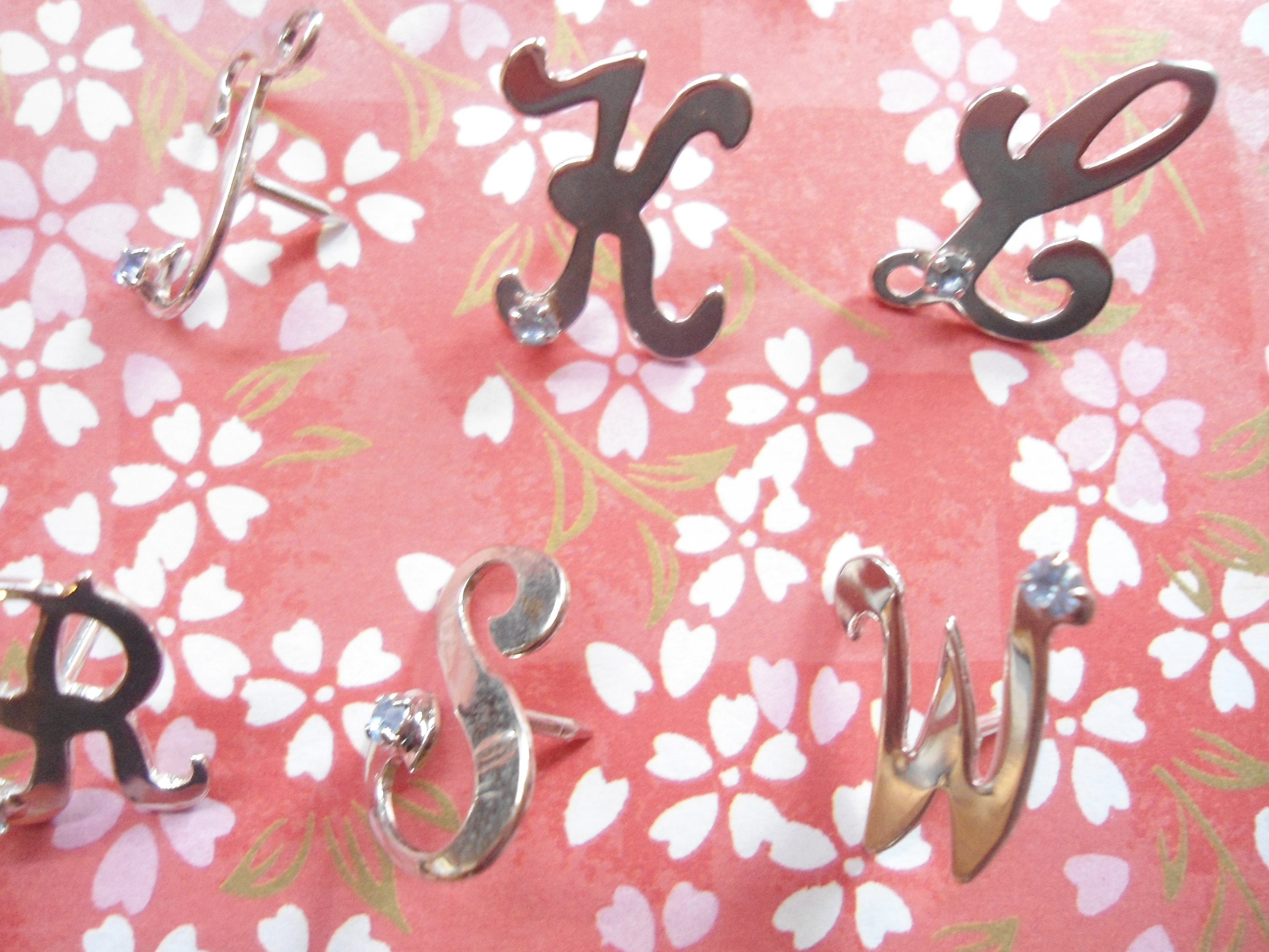 13 Silverplated Letters of the Alphabet Pins Brooches With Rhinestone ...