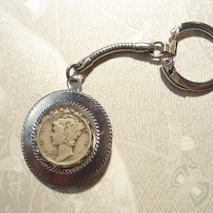 1 Silver Mercury Dime and New Dime Spinning Keychain Keyring