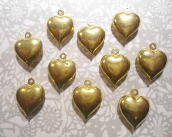 6 Brass 17mm Heart Charms