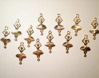 12 Vintage Goldplated 25mm Dancing Ballerina Charms