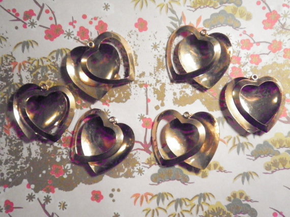 6 Vintage Goldplated Heart Picture Frame Pendants
