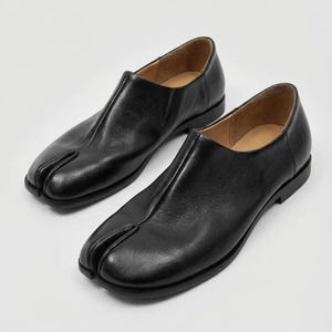 Men’s Handmade Pure Leather Black Split Toe Mules Loafers