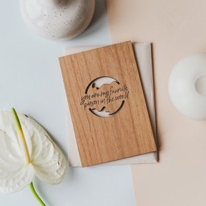 My Favorite Person Wood Card Anniversary Card, Wedding Card, Wood Anniversary Gift For Him, Birthday Card, Wooden Card, 21st Birthday Card Add typed message