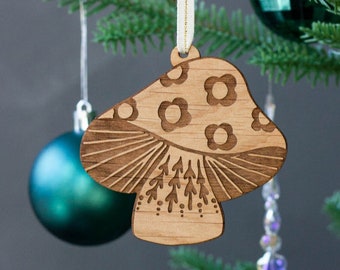 Wood Mushroom Ornament [Folk Art, Mushroom Decor, Scandinavian Christmas, Fungi Art, Stocking Stuffers, Nordic Christmas, Holiday Decor]