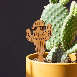 Pretty Fly For A Cacti Wood Plant Pick [Encouraging, Uplifting, Houseplant Gifts for Her, Cactus Plant Lovers, Birthday]