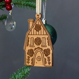 Scandinavian House Folk Art Wood Ornament Mom Ornament, House Ornament, Housewarming Gift, Stocking Stuffers, Hostess Gift image 1