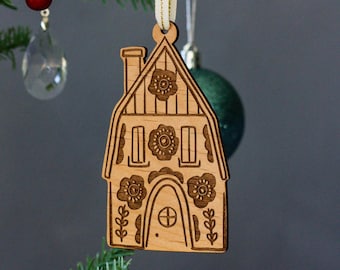 Scandinavian House Folk Art Wood Ornament [Mom Ornament, House Ornament, Housewarming Gift, Stocking Stuffers, Hostess Gift]