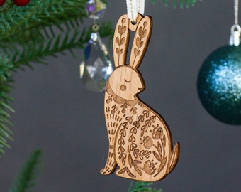 Wooden Rabbit Ornament [Folk Art Decor, Scandinavian Christmas, Personalized Gifts, Bunny Ornament, Rabbit Gift]