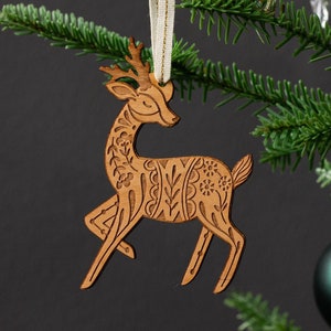 Deer Folk Art Wood Ornament [Scandinavian Christmas, Personalized Gifts, Holiday Decor, Stocking Stuffers, Nordic Christmas, Deer Ornament]