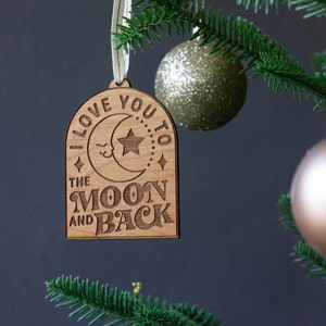 I Love You To The Moon and Back Ornament [Moon and Stars Wood Ornament, Punny Ornament, Personalized Gift,Wooden Ornament, Stocking Stuffer]