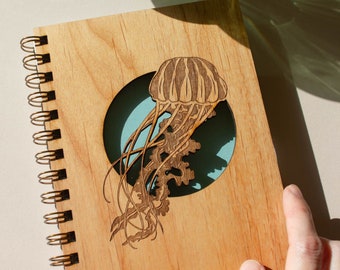 Jellyfish Wood Journal [Spiral Notebook, Sketchbook, Spiral Bound, Blank Pages, Laser Cut, Gifts for Her, Just Because, Sea Jelly Journal]