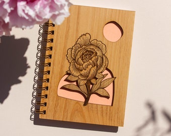 Blooming Peony Wood Journal [Flower Notebook, Sketchbook, Spiral Bound, Blank Pages, Gifts for Her, Just Because]