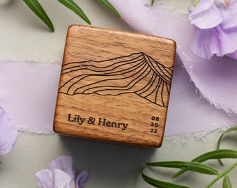 Mountains Wood Personalized Ring Box [Wedding Ring Holder, Wedding Ceremony Ring Box, Wooden Engagement Ring Box, Ring Bearer Ring Box]