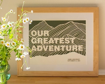 Our Greatest Adventure Mountains Paper Cut Art Print [Personalized Wedding Gift, Paper Anniversary, First Anniversary, Anniversary Gift]