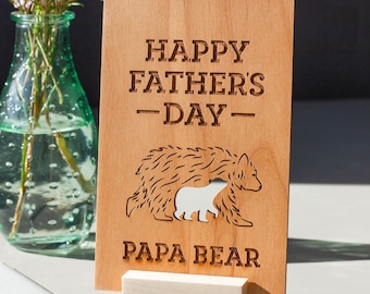 Happy Father's Day Papa Bear Wood Card [Personalized Gifts for Dad, Custom Message, Dad Card, Papa Bear Card, Father’s Day Card]