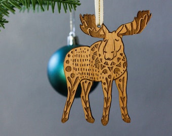 Moose Folk Art Wood Ornament [Alaska Ornament, Moose Gift, Stocking Stuffers, Nordic Christmas, Moose Ornament, Gifts for Him]