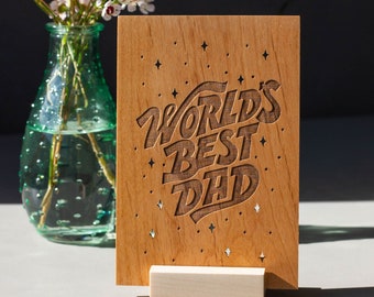 World's Best Dad Wood Father's Day Card [Personalized Gifts for Dad, Custom Message, Birthday, Just Because]
